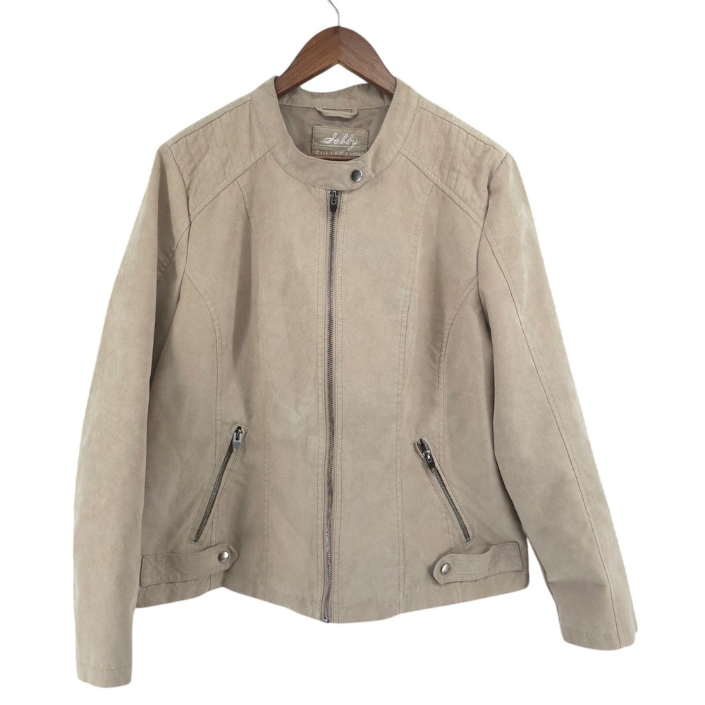 Sebby Collection Moto Faux Suede Lined Zip Tan Jacket Womens XXL